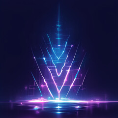 "A sleek soundwave logo, neon blue and purple audio waveform in a modern style, high-tech and futuristic branding, dynamic energy, sharp and clean lines 