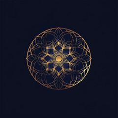"A geometric mandala-inspired logo, symmetrical intricate design, gold and deep blue color scheme, elegant and artistic branding, spiritual and timeless look
