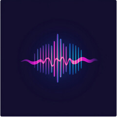 "A sleek soundwave logo, neon blue and purple audio waveform in a modern style, high-tech and futuristic branding, dynamic energy, sharp and clean lines 