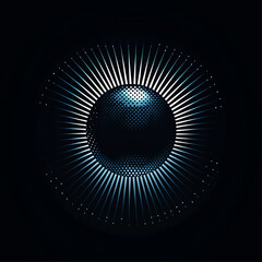 "A dynamic and minimal dot-based logo, central sphere with radiating motion blur effects, futuristic blue and silver tones, sleek and elegant branding