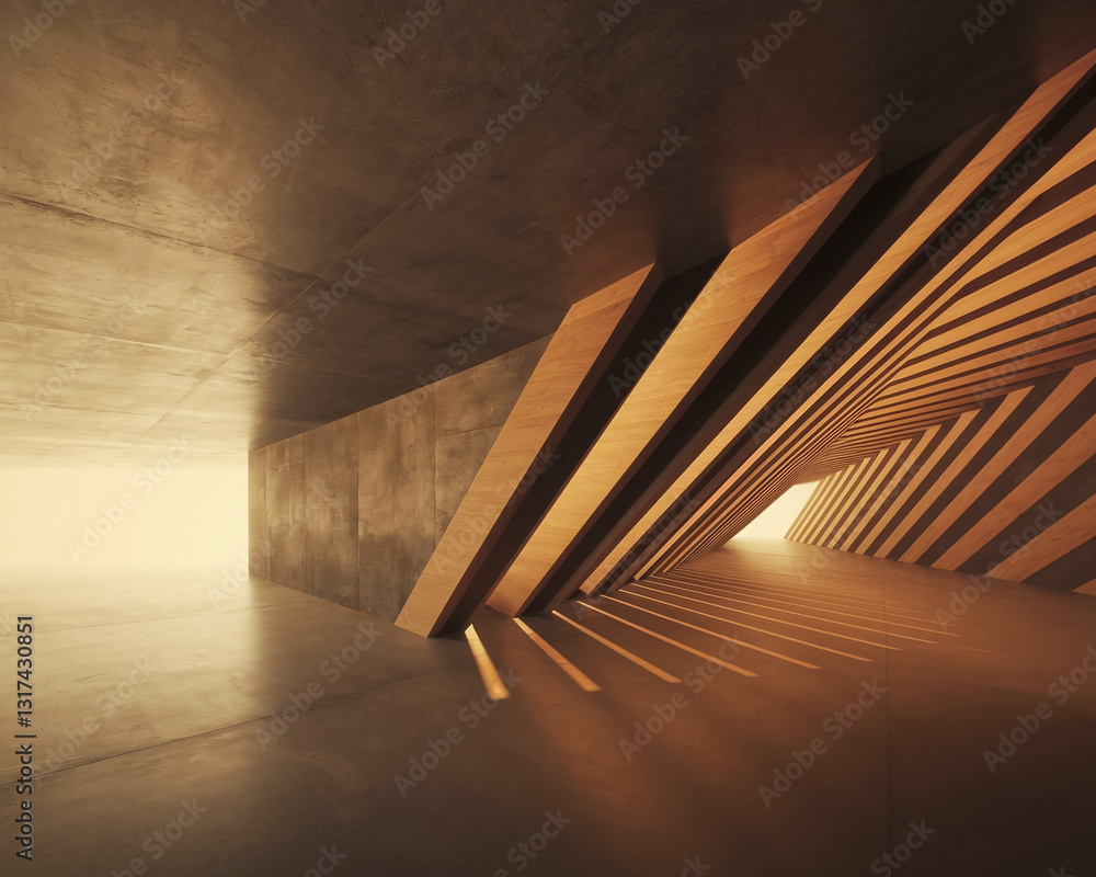 Aufkleber abstract architecture image showcasing a modern interior with concrete and wood elements, sunlight c