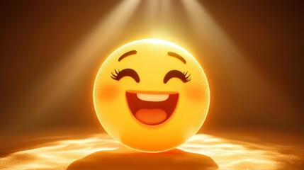 Cheerful smiling emoji radiating happiness in a warm glow.