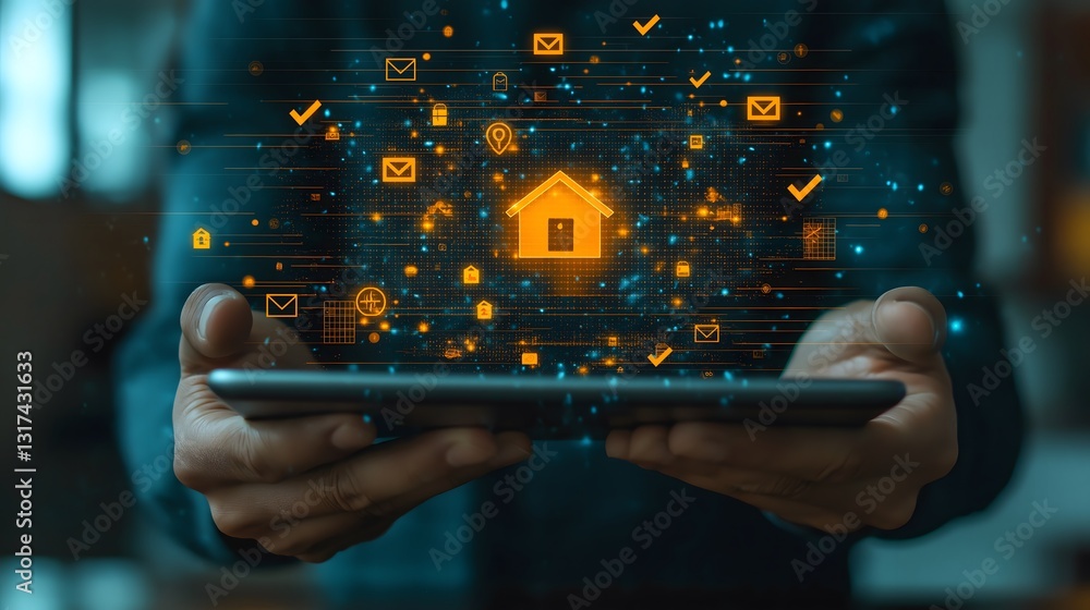 Aufkleber smart home technology digital interface mobile application house security system control network con