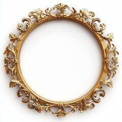 Ornate gold circular frame isolated on white. (3)