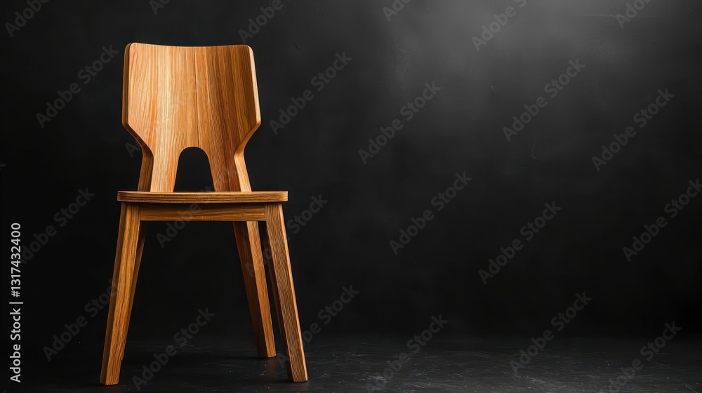 Poster isolated wooden chair on dark background displaying rustic design and brown tones with texture and s