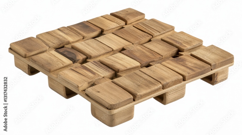 Poster wooden pallet with square blocks arranged in a grid pattern. light brown and beige tones. studio sho