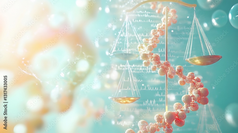 Poster Conceptual visualization of bioethics showcasing abstract scales symbolic pathways ethical medical practices