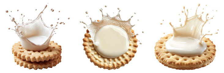 Obraz premium Cookies with Cream and Milk Splash Isolated on Transparent Background