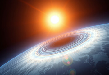 Solar particle blasts interact with Earth's magnetic field, highlighting the link between space weather and our atmosphere.