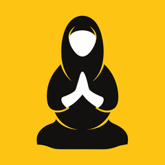 Simple Silhouette Islamic Woman Prayer Icon Design On White Background