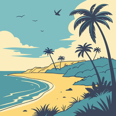 Obraz premium Flat-style tropical beach landscape