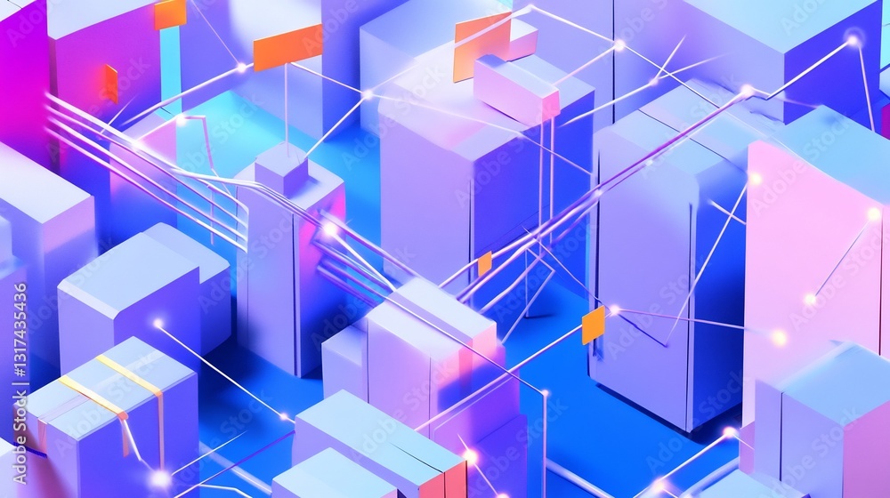 Poster Conceptual visualization of logistics ecommerce showcasing interconnected pathway geometric form delivery network
