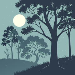 Obraz premium Silhouette forest with moonlight