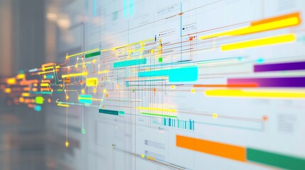 Fototapeta premium Conceptual visualization of project management highlighting symbolic chart flowing connections representing task coordination