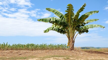 Obraz premium Banana tree field agriculture sunny landscape