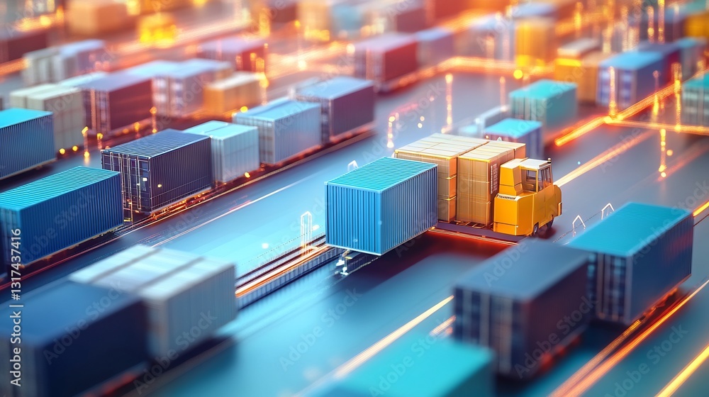 Poster Conceptual visualization of supply chain dynamics flowing abstract forms representing inventory movement logistics