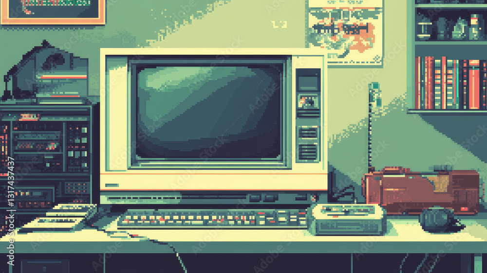 Aufkleber pixel retro font computer game design vector illustration