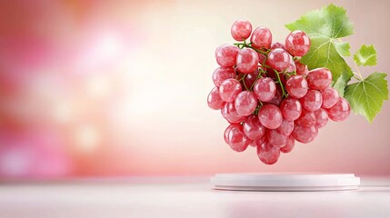 Fresh Red Grapes on White Stand with Soft Background Light