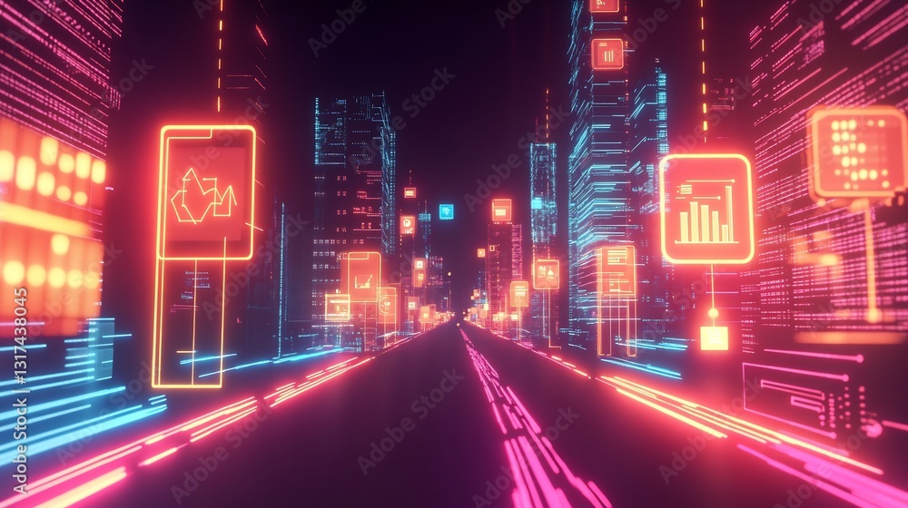 Poster consumer insight represented glowing icon surrounded data stream vibrant setting