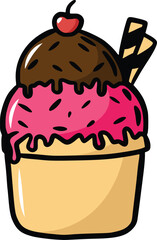 Ice cream cup doodle illustration vector