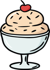 Ice cream on glass doodle illustration vector