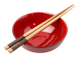 Red Bowl with Wooden Chopsticks