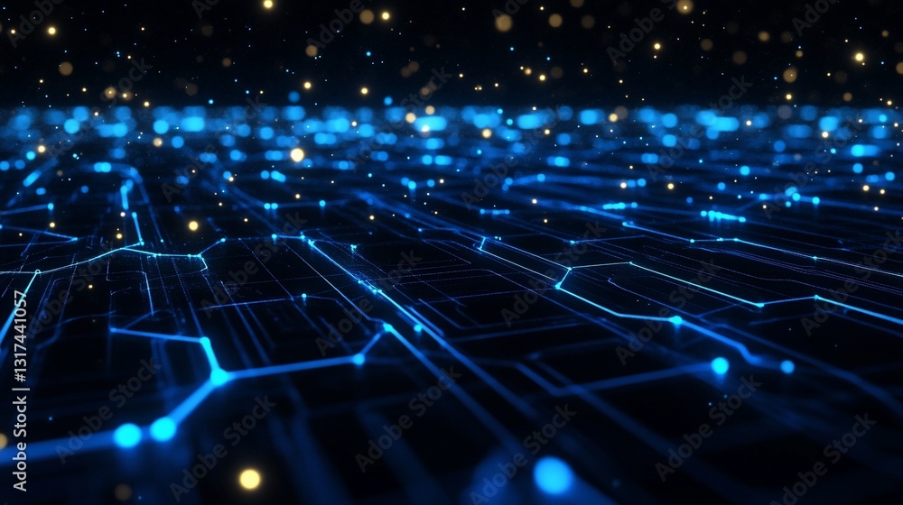 Poster abstract digital network circuit board glowing blue lines and nodes futuristic technology background