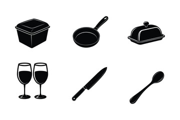 Kitchen elements silhouette vector Bundle 