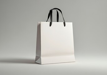 Blank mockup of a white shopping bag with black handles for branding