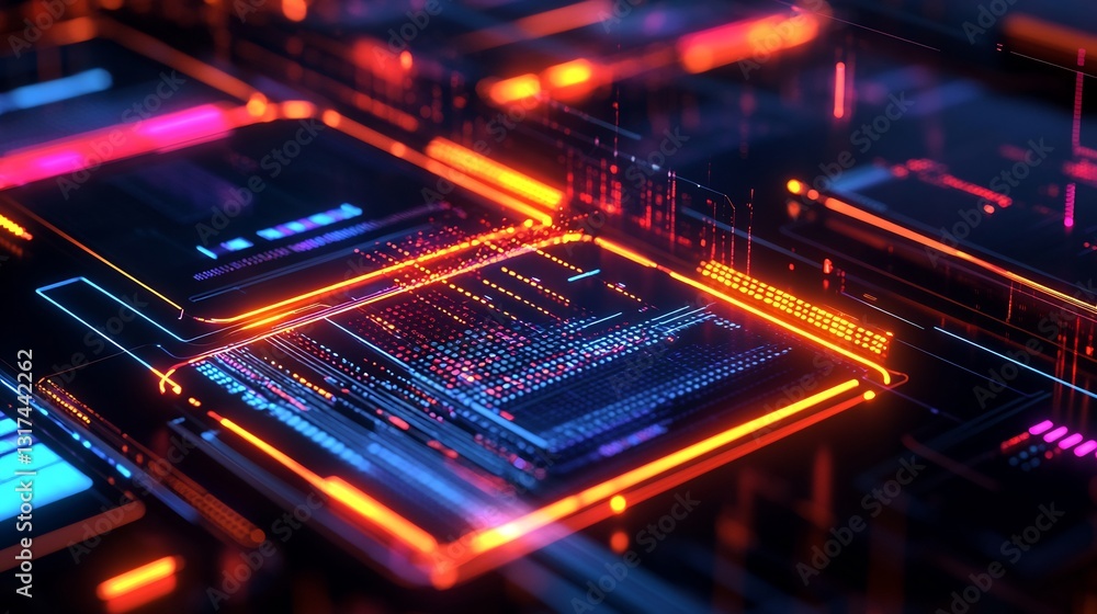 Poster digital transformation illustrated radiant glowing data stream integrating across sleek futuristic d