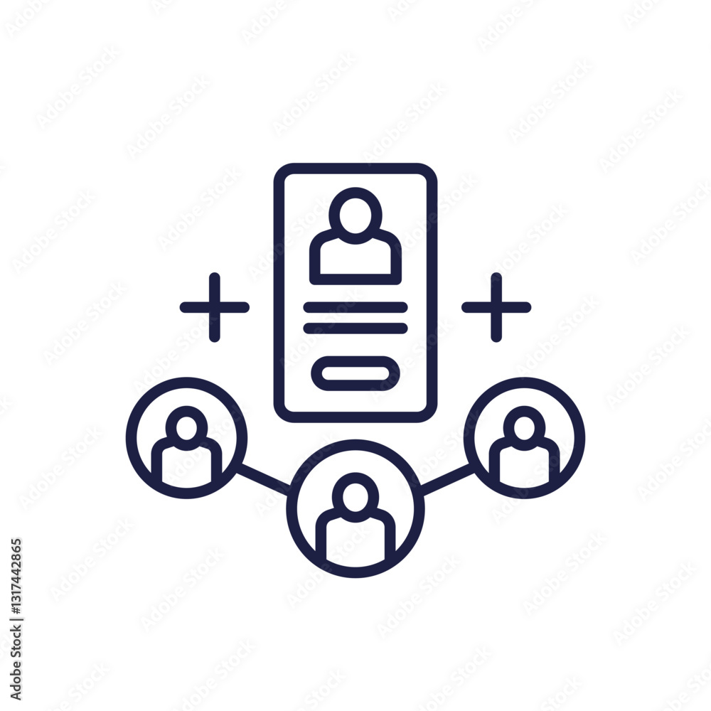 Poster add to group line icon with a phone and users