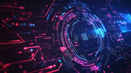 Abstract digital circuit board background with glowing radial elements