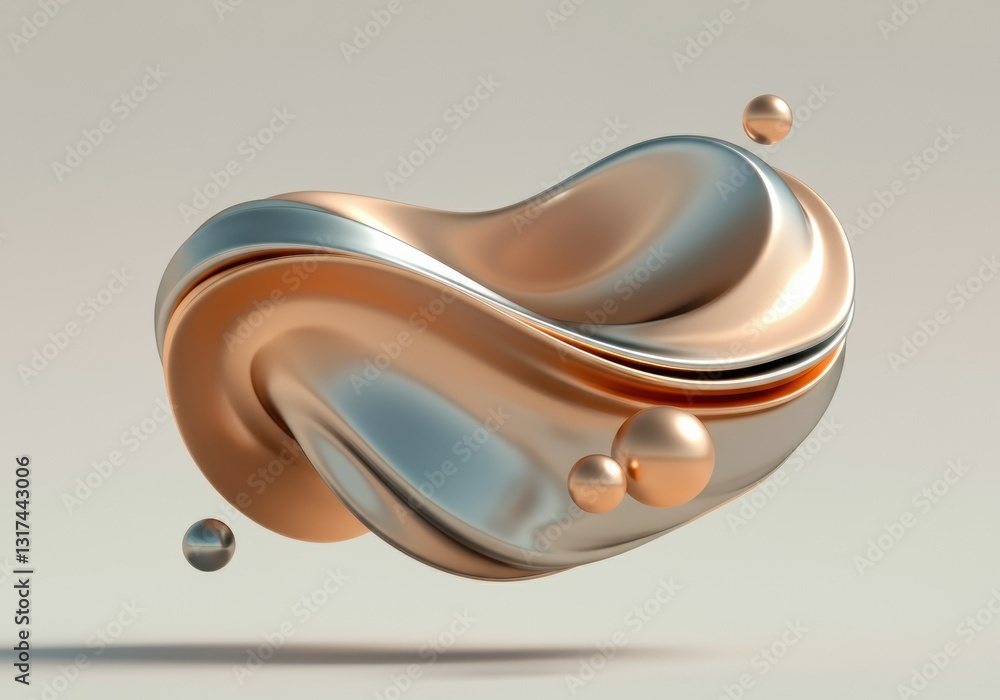 Aufkleber abstract metallic shape with smooth curves and floating spheres