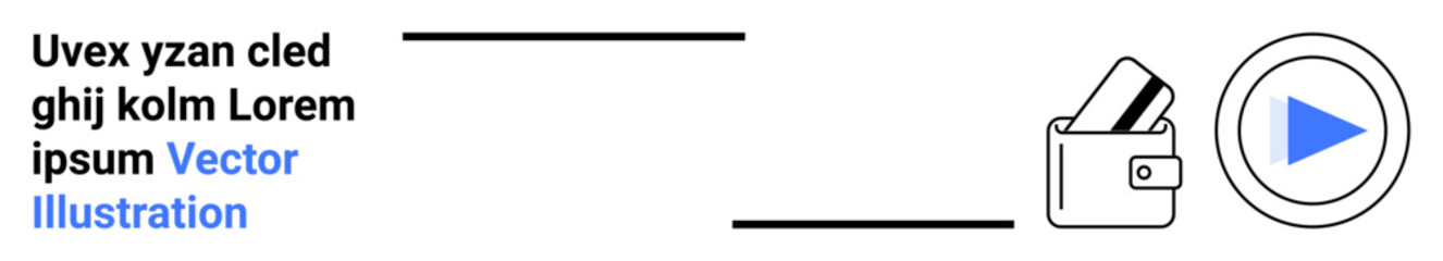 Wallet with cards next to play button. Ideal for finance, online payments, multimedia, digital content, security, mobile apps, user interfaces. Landing page