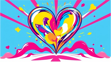 Fototapeta premium A Burst of Love: A vibrant and playful illustration of a heart bursting with color and energy, symbolizing the boundless passion and joy of love, captured in a bold and expressive style.