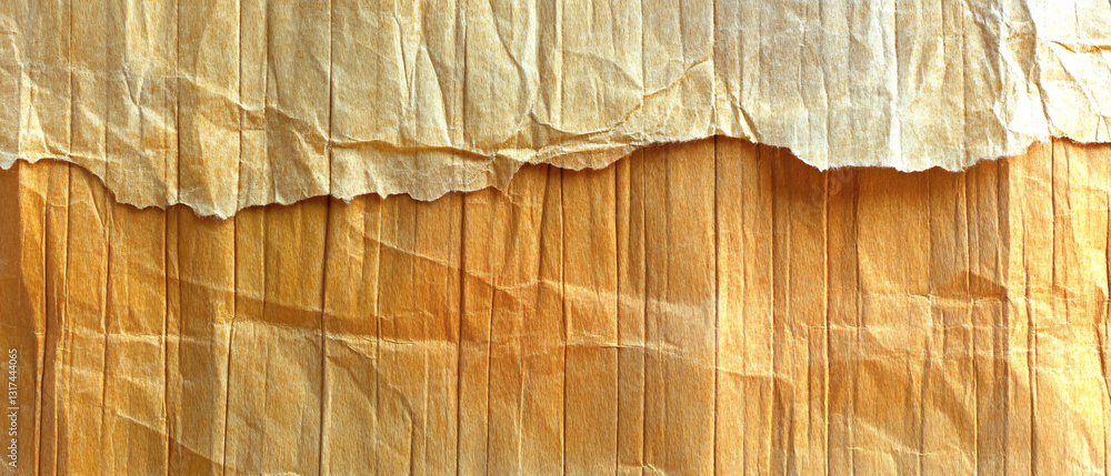 Aufkleber a textured layered crumpled aged paper surface with warm golden tones and torn edges creating a vint