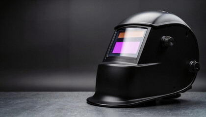 Welding mask resting on metal table in soft light, industrial symbolism