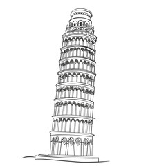 Leaning tower of Pisa hand-drawn comic illustration. Leaning tower of Pisa. Vector doodle style cartoon illustration