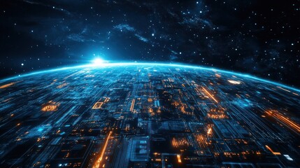 Fototapeta premium Futuristic Earth Visualization with Circuit Board Texture and Artificial Intelligence