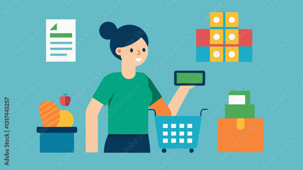 Poster grocery shopping smart a shopper in a grocery store comparing prices on items using a calculator and