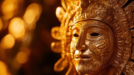 Golden Inca Mask, Close-up, Bokeh