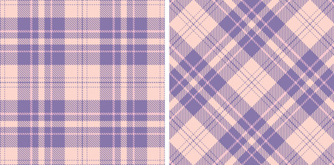 Vivid Dark Lavender Seamless Tartan with Muted Light Rose accents Fabric Design