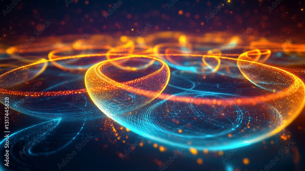 Poster Feedback loops visualized interconnected glowing rings forming seamless flow in a vibrant 3D environment
