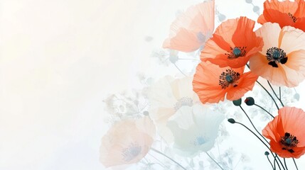 Postcard or banner with red poppies on a pastel background. 1
