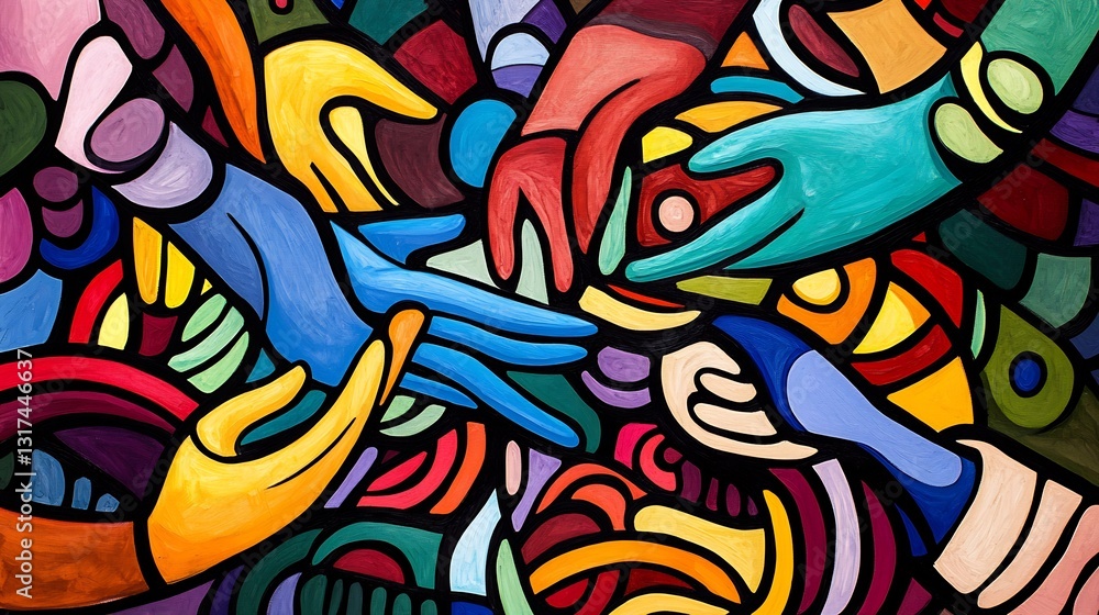 Poster highdetail depiction of civic collaboration abstract hand joining symbolic unity community effort