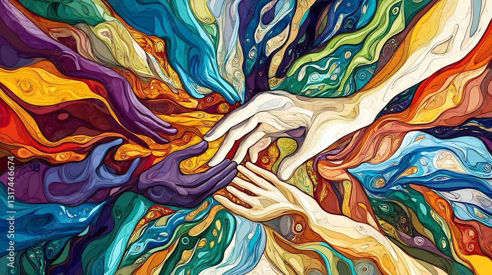Poster highdetail depiction of civic collaboration abstract hand joining symbolic unity community effort