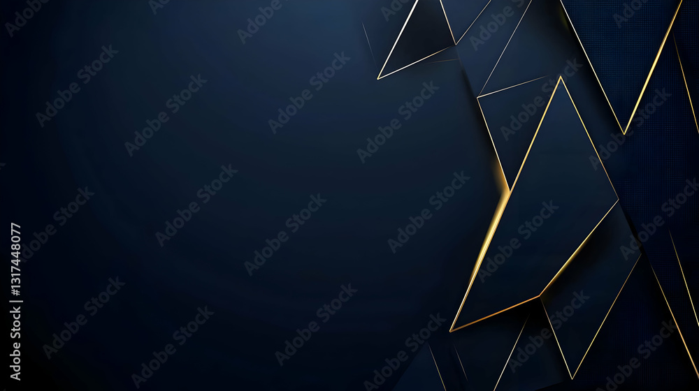 Poster abstract dark blue background with golden triangles and subtle texture modern and elegant design