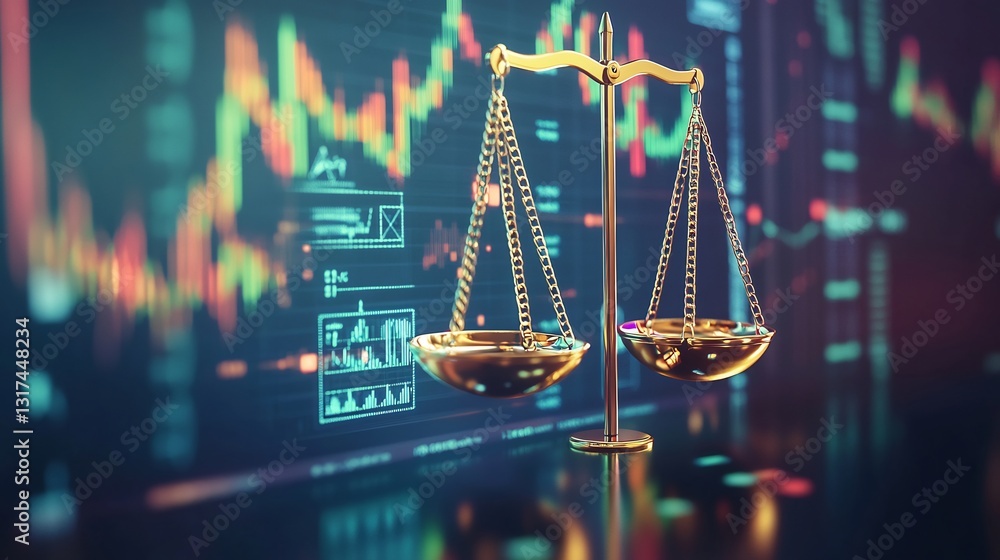 Poster Highdetail rendering of financial equity showcasing balanced abstract scale geometric flowcharts