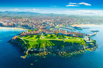Beautiful view of the city of Gijon in Asturias, Spain