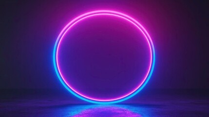 Fototapeta premium Elegant illuminated circular portal in vibrant neon pink and cyan glow